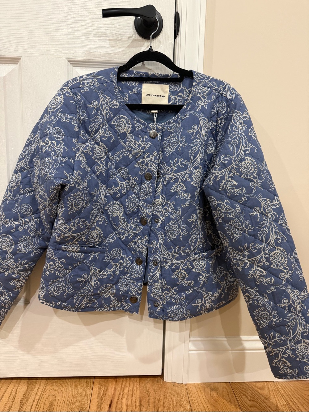 Lucky Brand Blue Floral Quilted Snap-Front Jacket